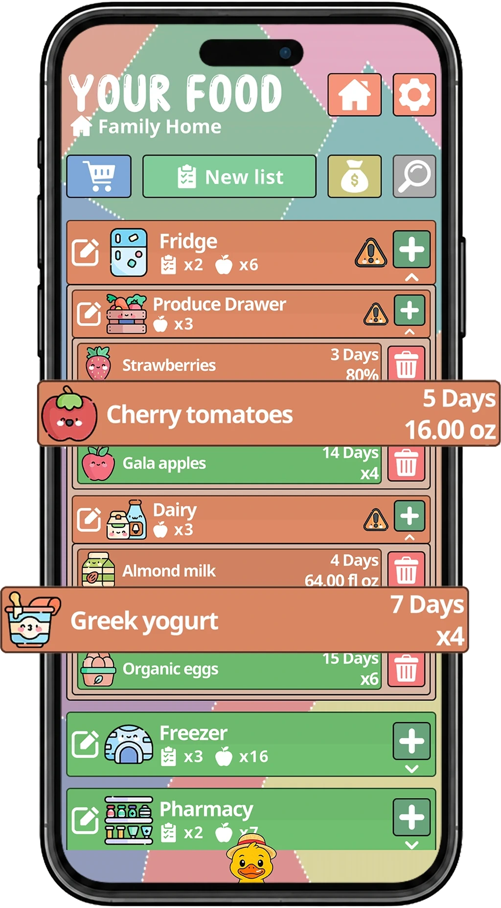 Your Food inventory screen on a phone