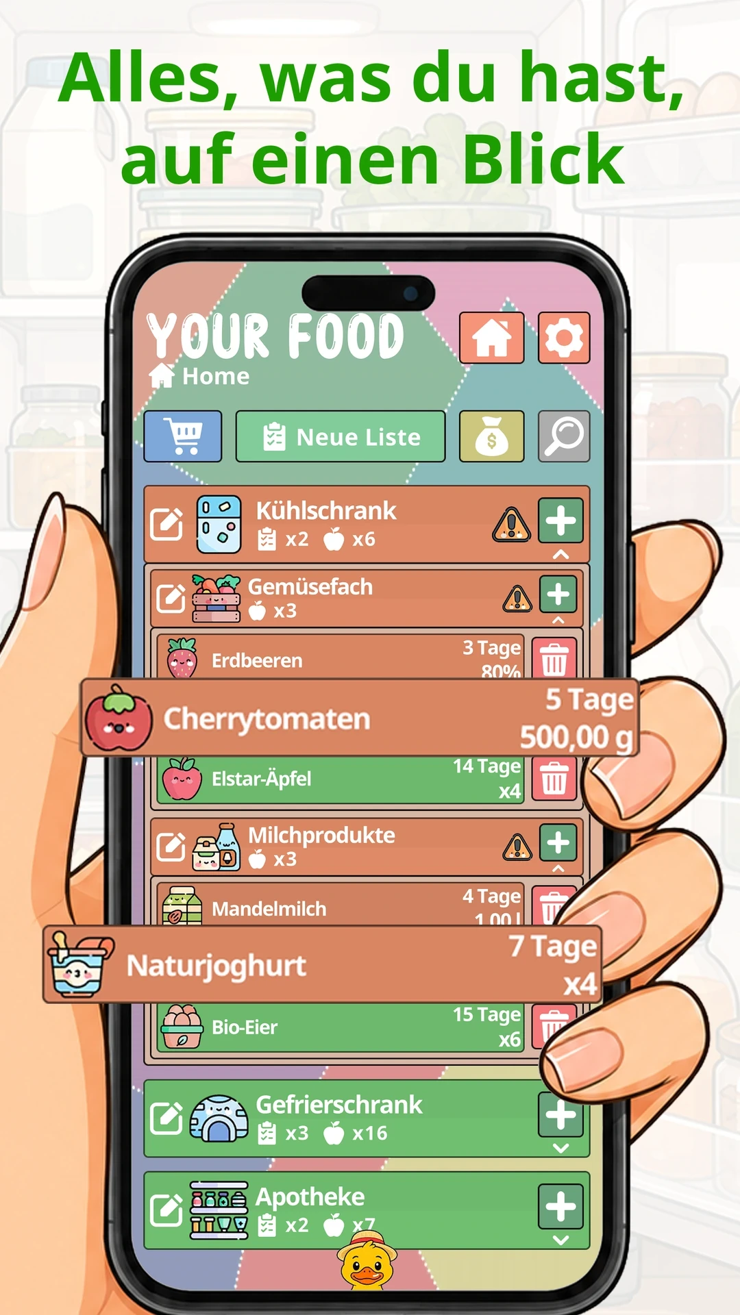 Alles, was du hast, auf einen Blick — Your Food auf dem Smartphone