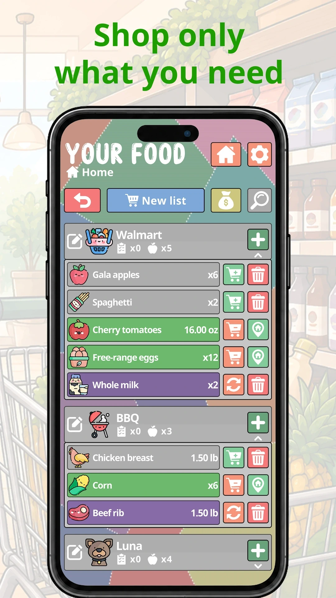 Shop only what you need, Your Food on a Phone