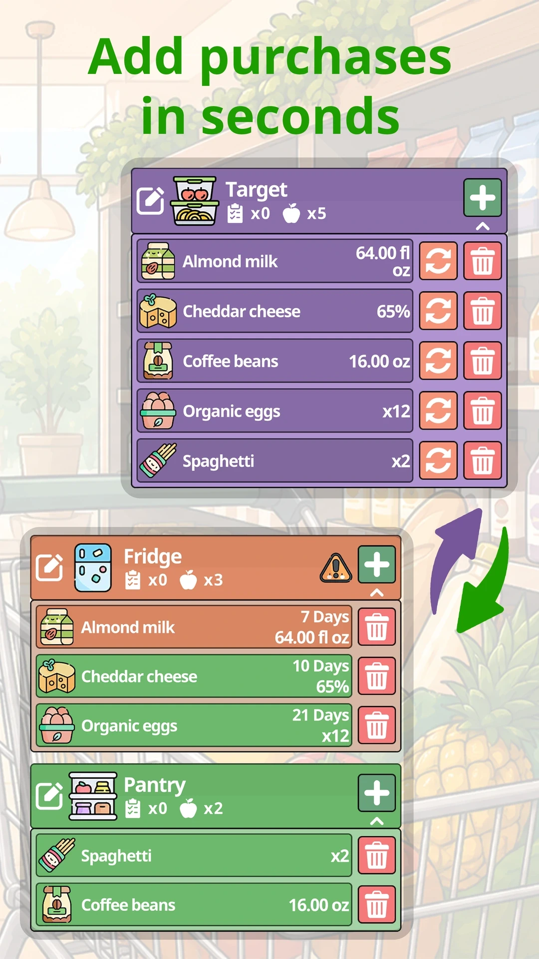 Add purchases in seconds, Your Food on a Phone