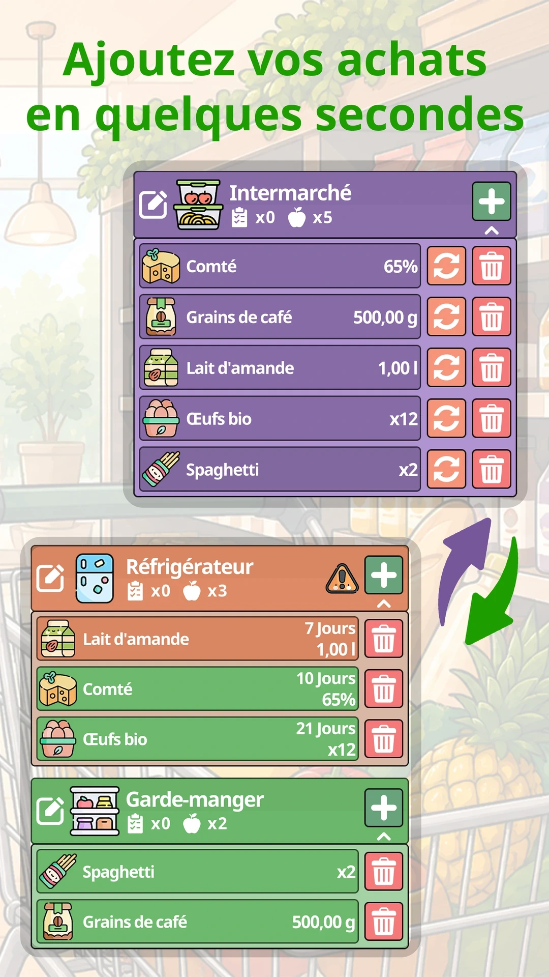 Ajoutez vos achats en quelques secondes — Your Food sur téléphone