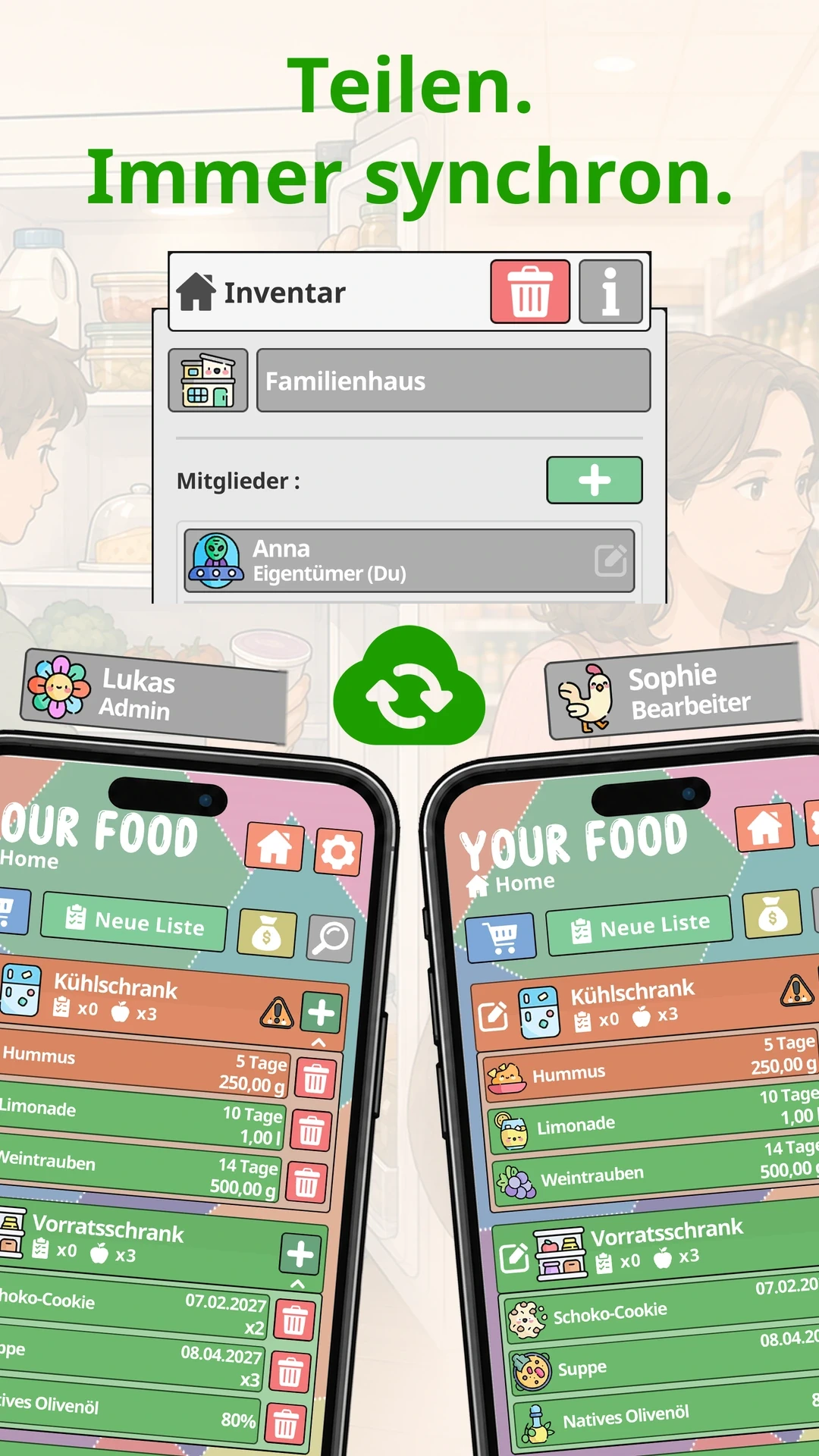 Teilen. Immer synchron — Your Food auf dem Smartphone