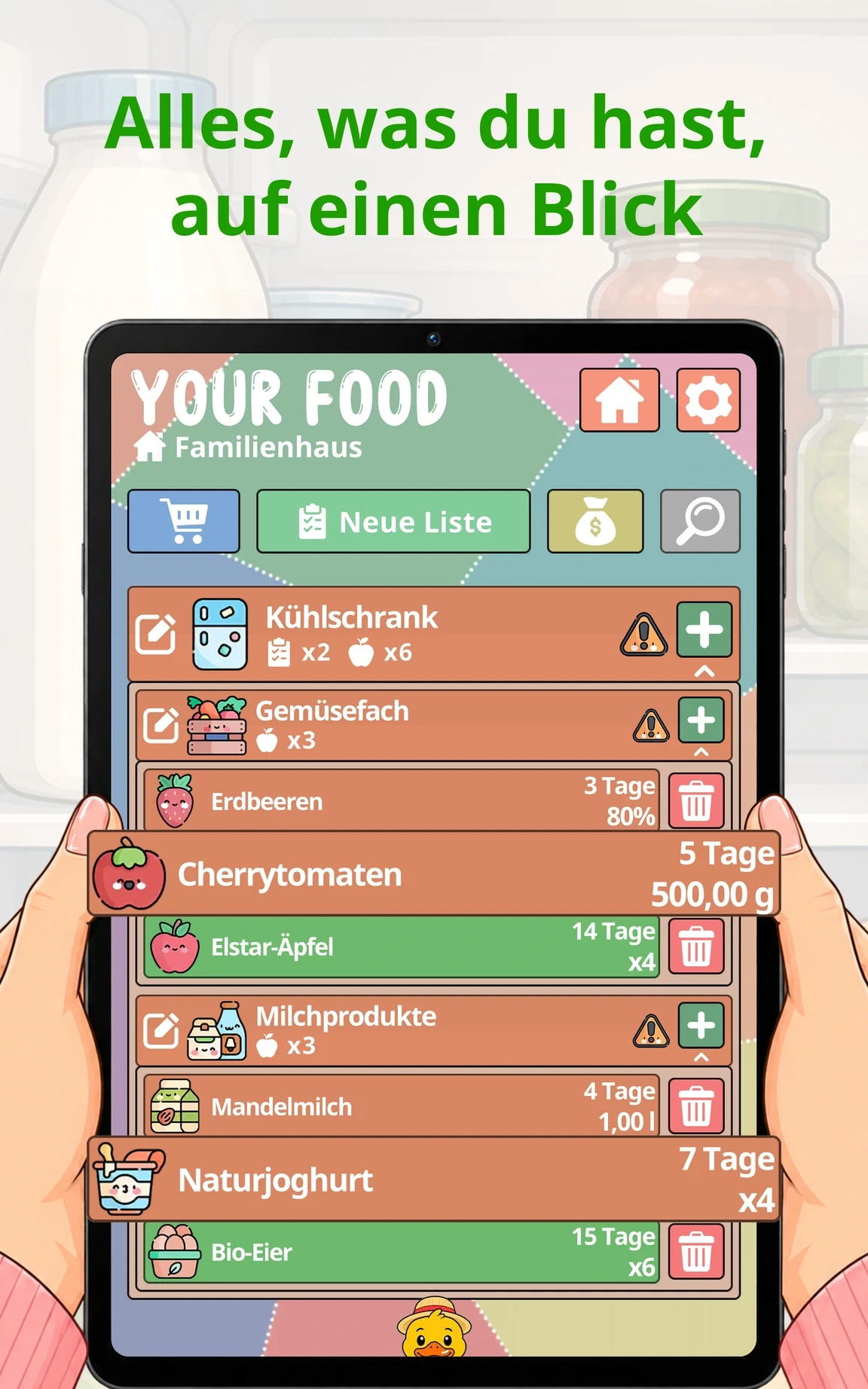 Alles, was du hast, auf einen Blick — Your Food auf dem Tablet