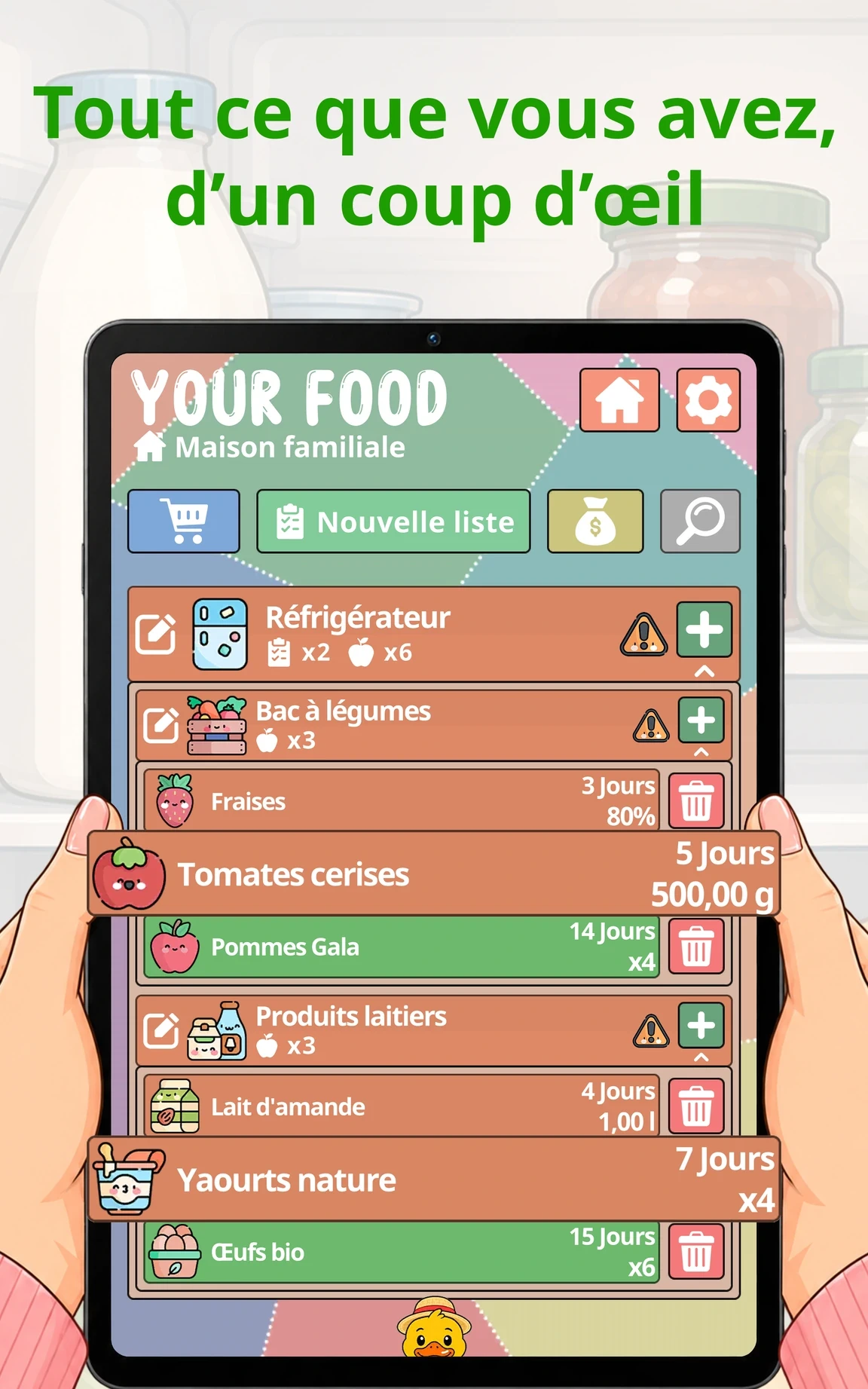 Tout ce que vous avez, d’un coup d’œil — Your Food sur tablette