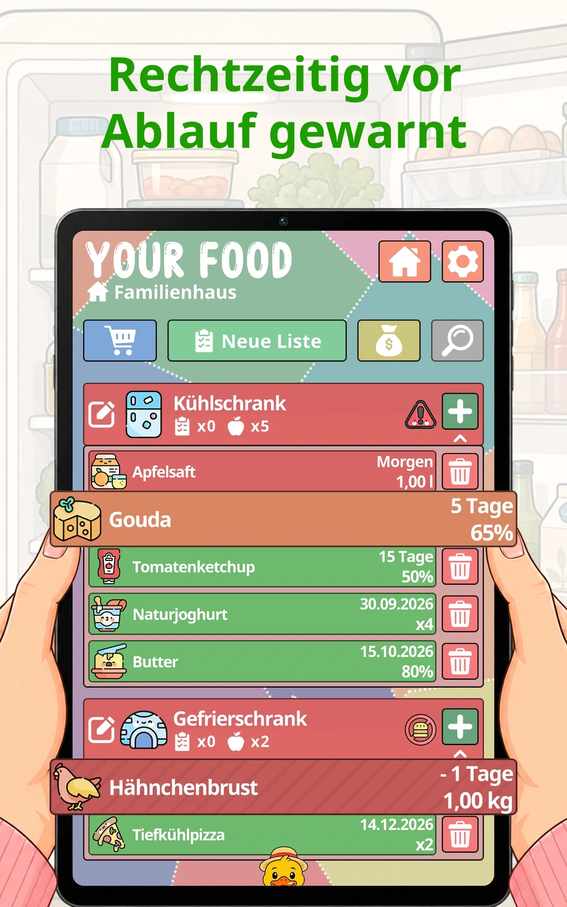 Rechtzeitig vor Ablauf gewarnt — Your Food auf dem Tablet