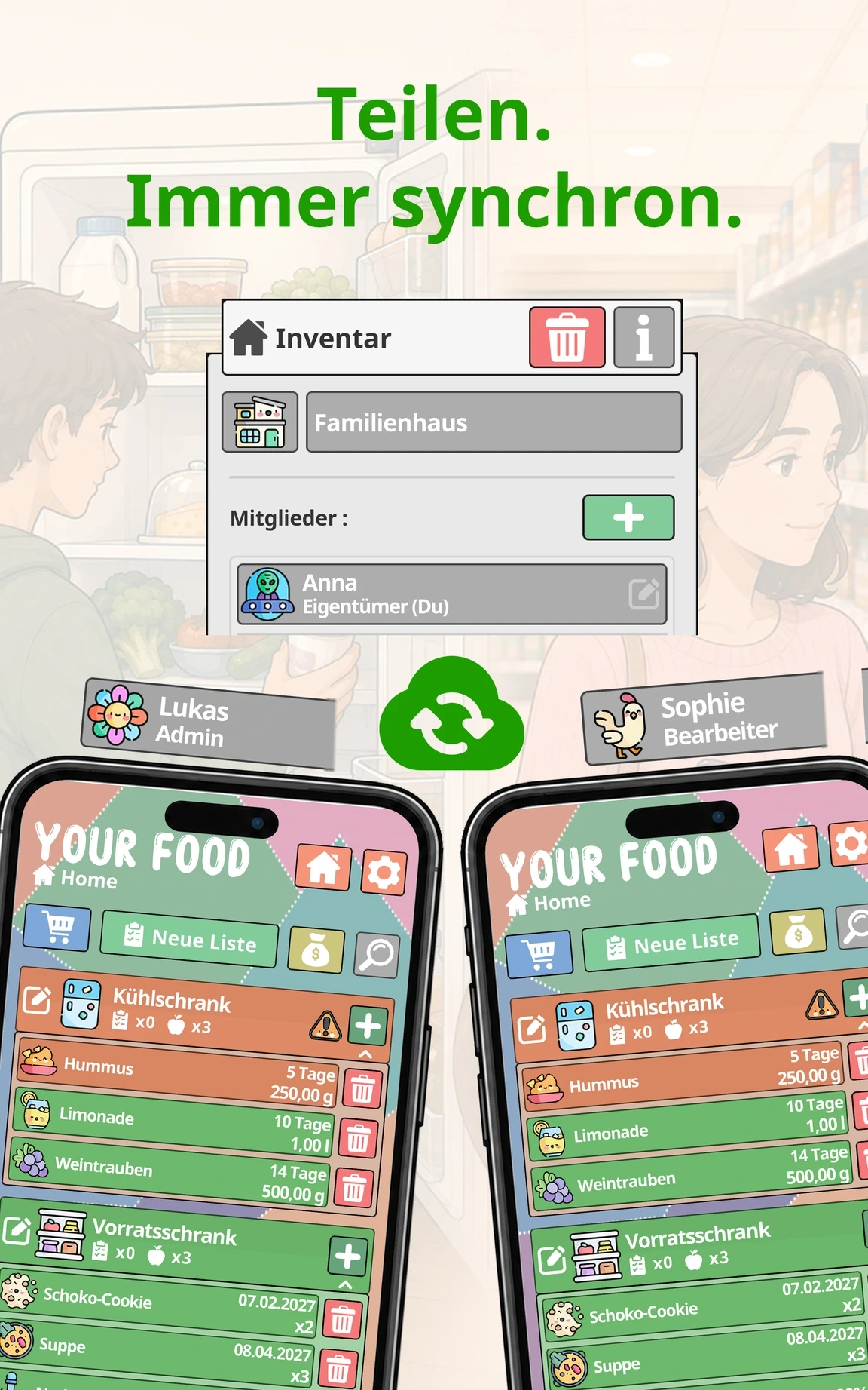 Teilen. Immer synchron — Your Food auf dem Tablet
