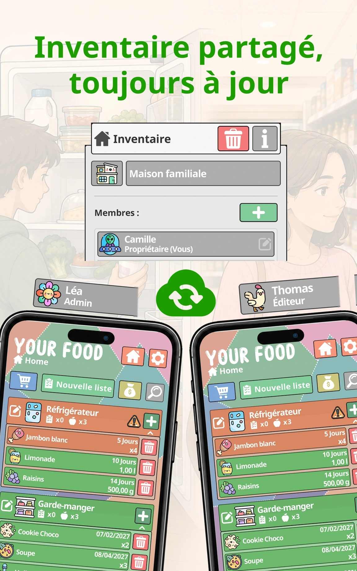 Inventaire partagé, toujours à jour — Your Food sur tablette