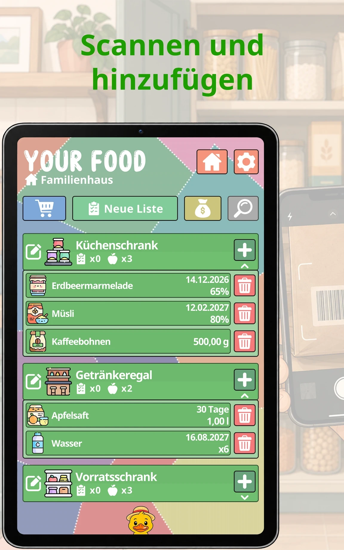 Scannen und hinzufügen — Your Food auf dem Tablet