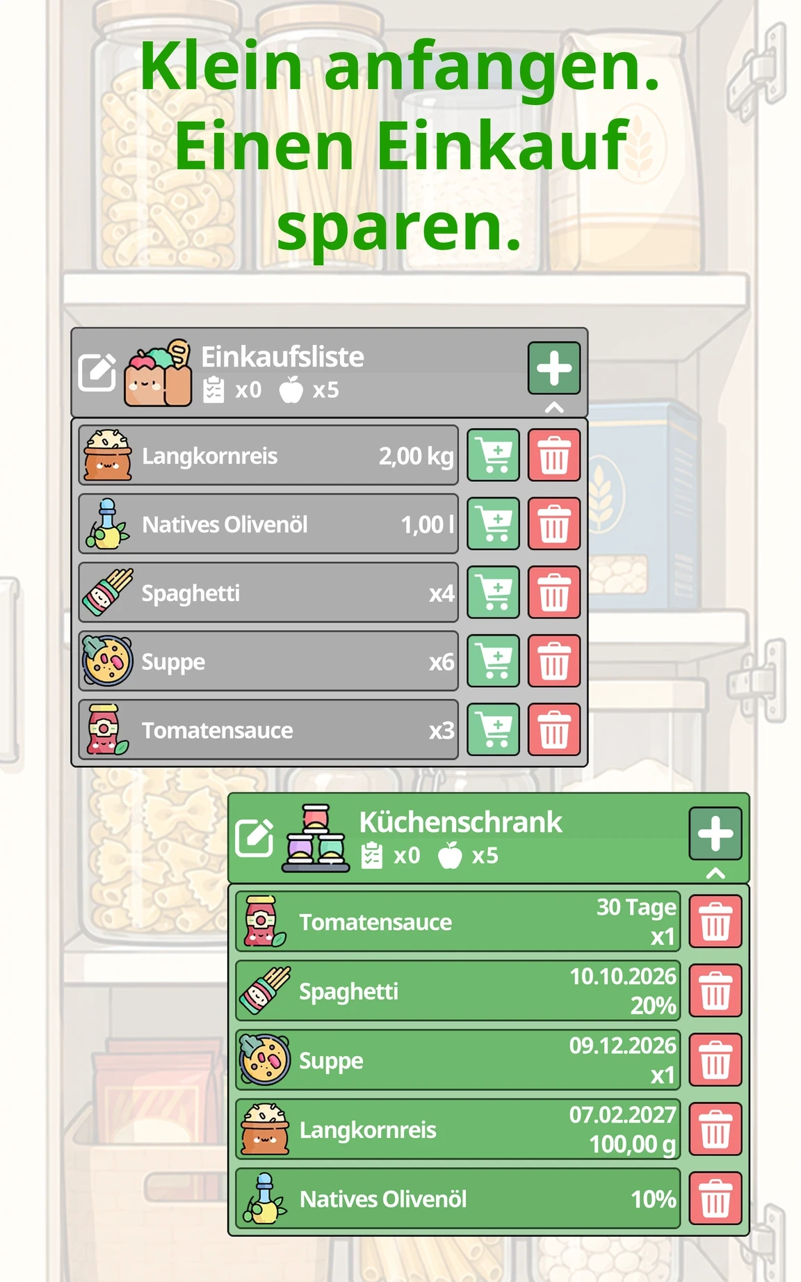 Klein anfangen. Einen Einkauf sparen. — Your Food auf dem Tablet